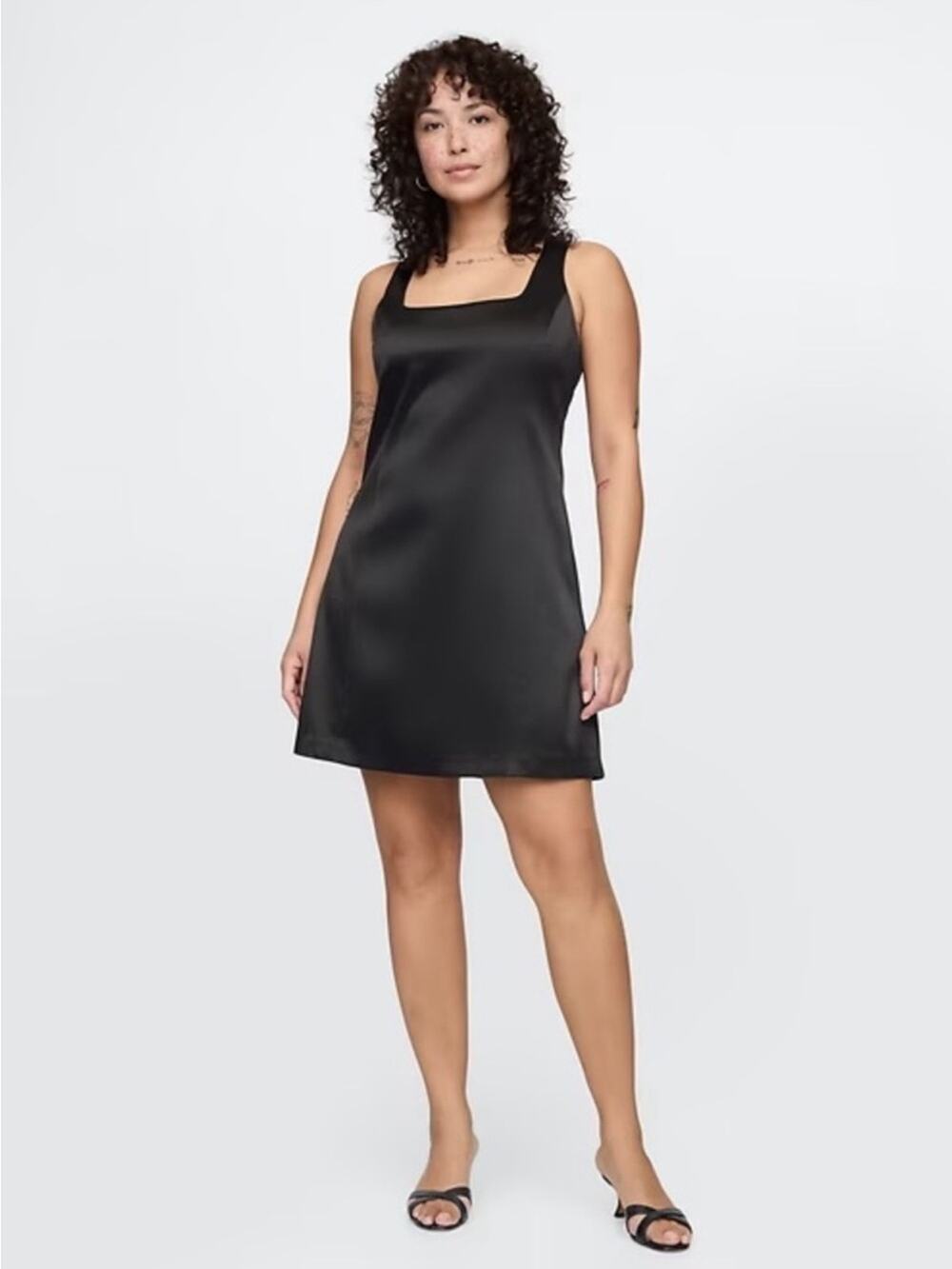 GAP Black Satin Square Neck Minimalist Mini Dress S